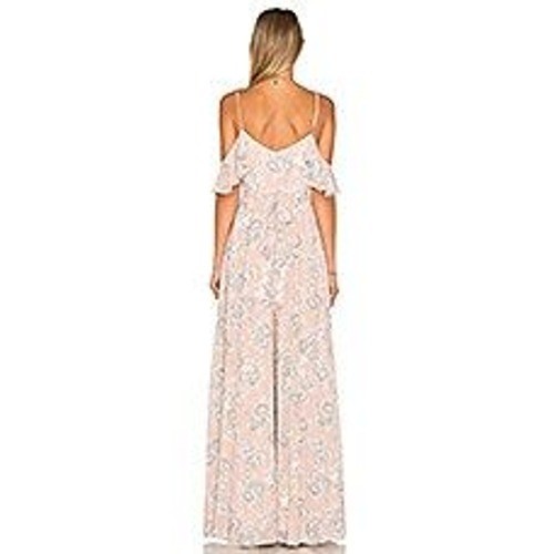 Lovers + Friends Pink Floral Cold Shoulder Maxi Dress V-Neck Ruffle Gown Slit