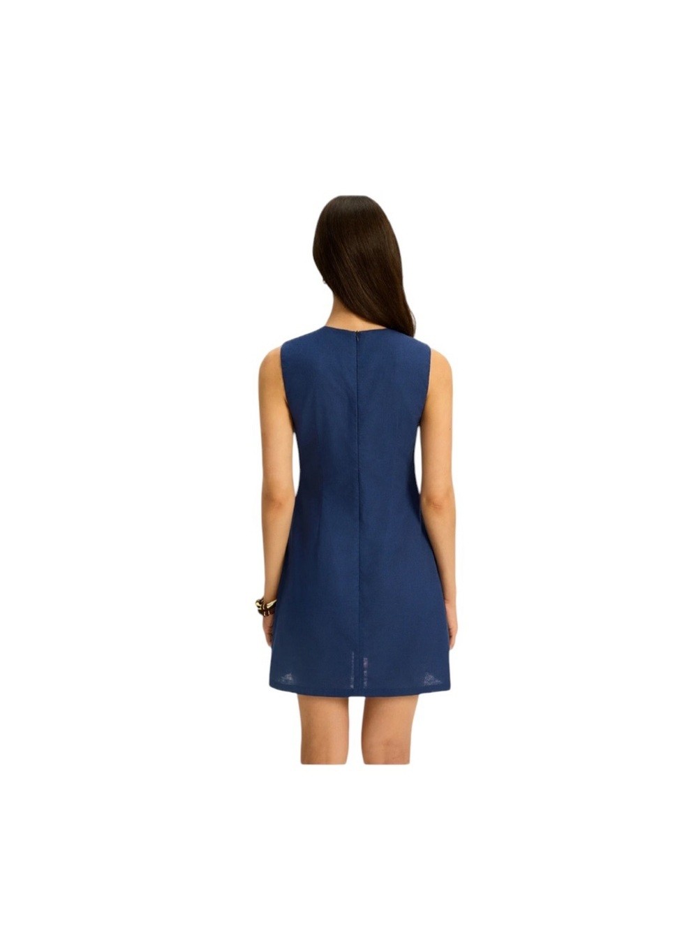 Commense Linen & Cotton Cut-Out Contrast-Stitch Black Mini Dress Size Medium NWT