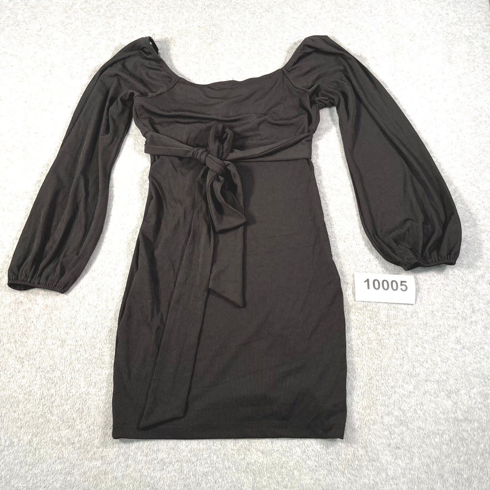 Bluebell Mini Shift Dress Womens Medium Black Stretch Scoop Neck Puff Sleeve