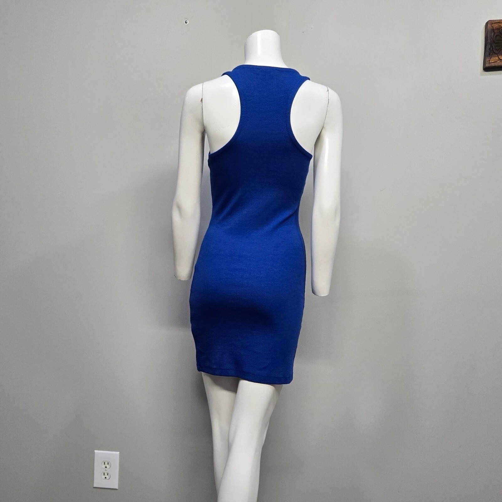 Guess Los Angeles Mini Tank Dress Medium Retro Y2K Blue Rib Knit 1/4 Zip Logo