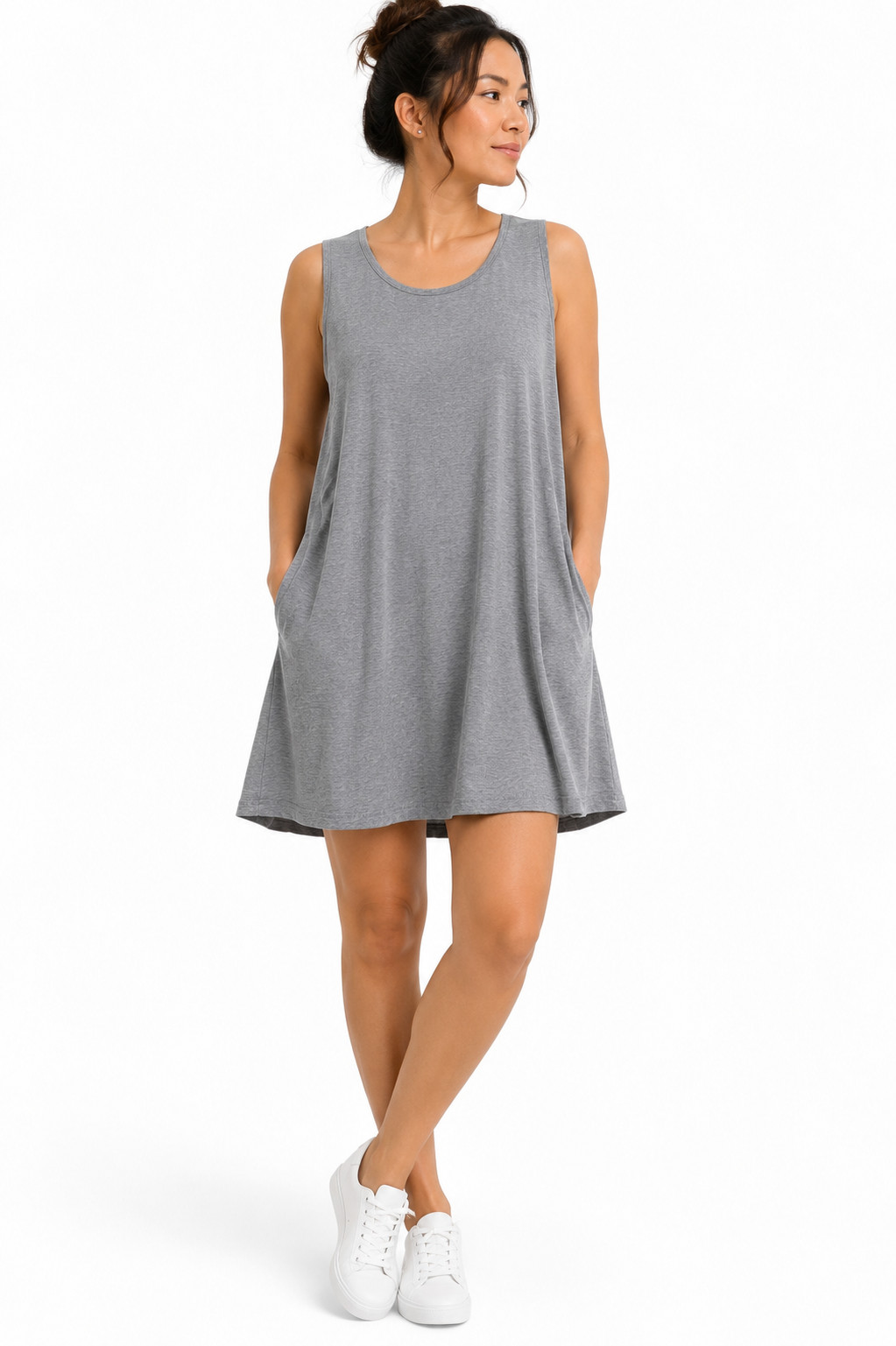 Caslon Gray Sleeveless Swing Dress Trapeze Pocket Dress Size (L)