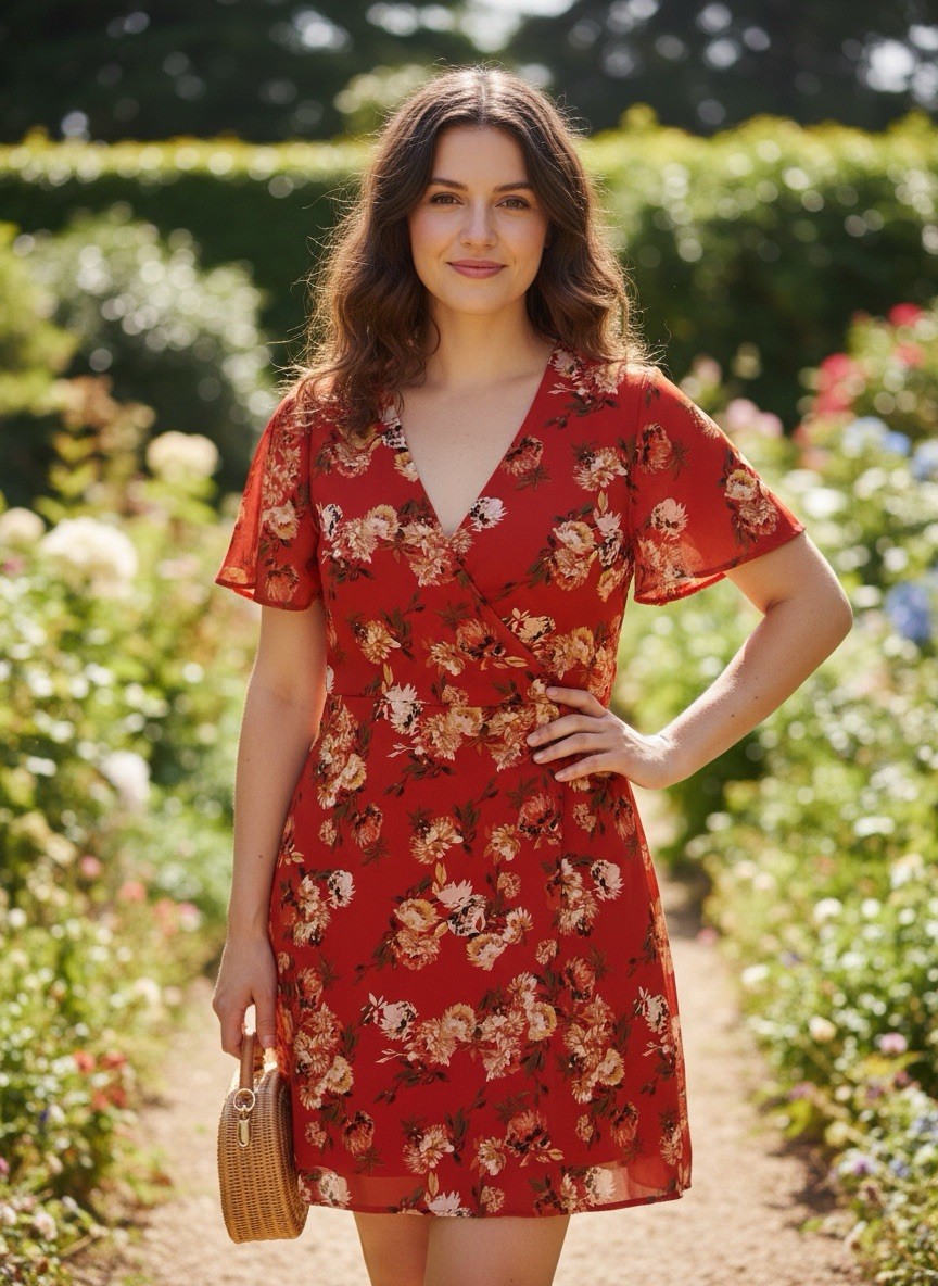 Red Floral Mini Dress L Country Tease For Wanderers Dreamers Romantic 0207