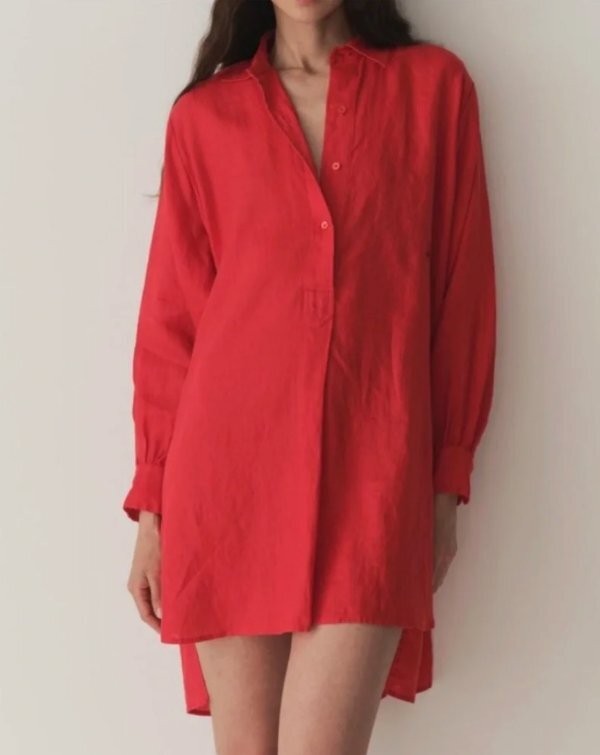 DOEN Sz XS Jora Shirt Dress Scarlet Red Linen NWT