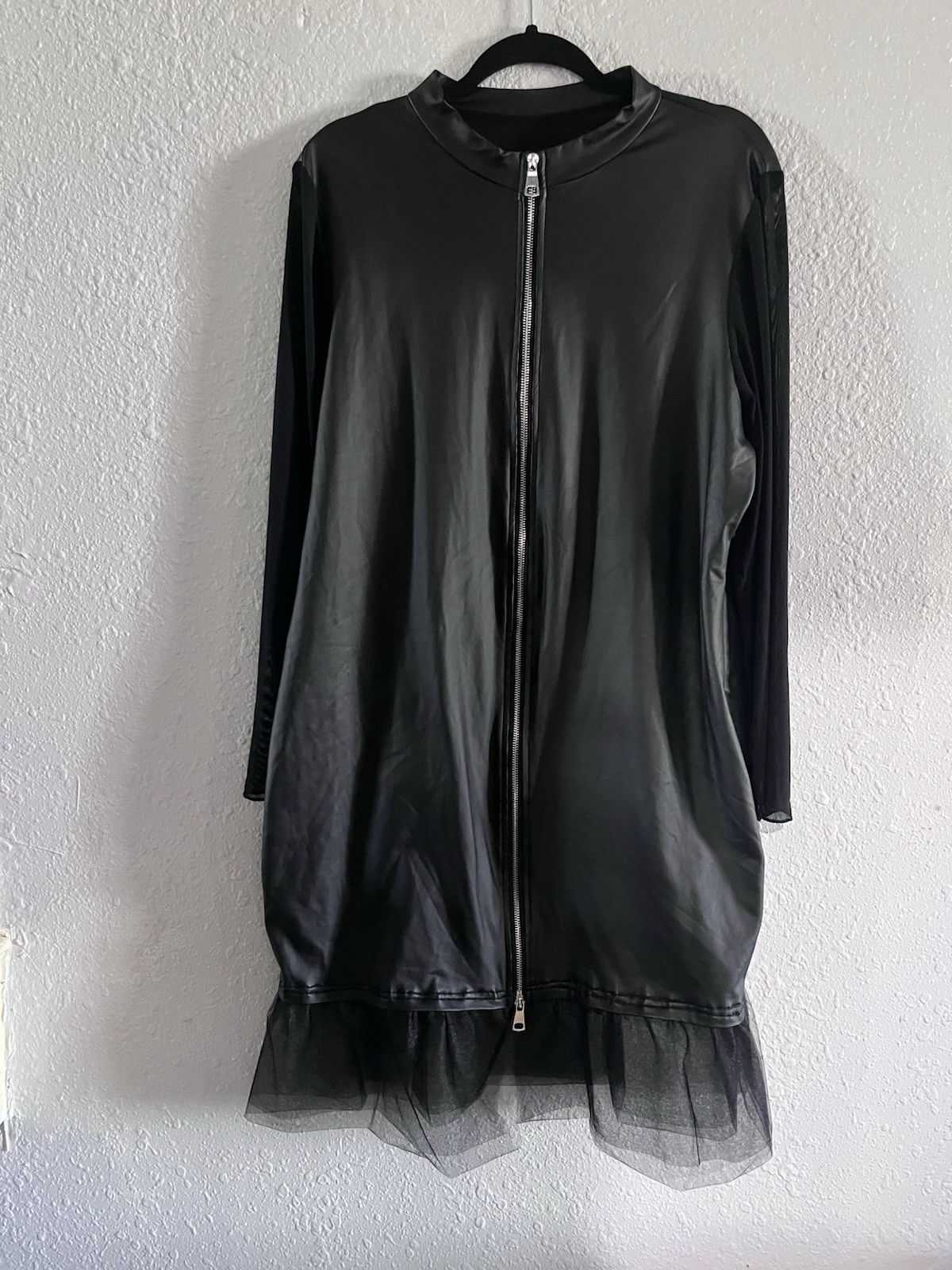 SHEIN Curve Black Solid Zip Front Bodycon T-Shirt Dress Mesh Hem 3XL