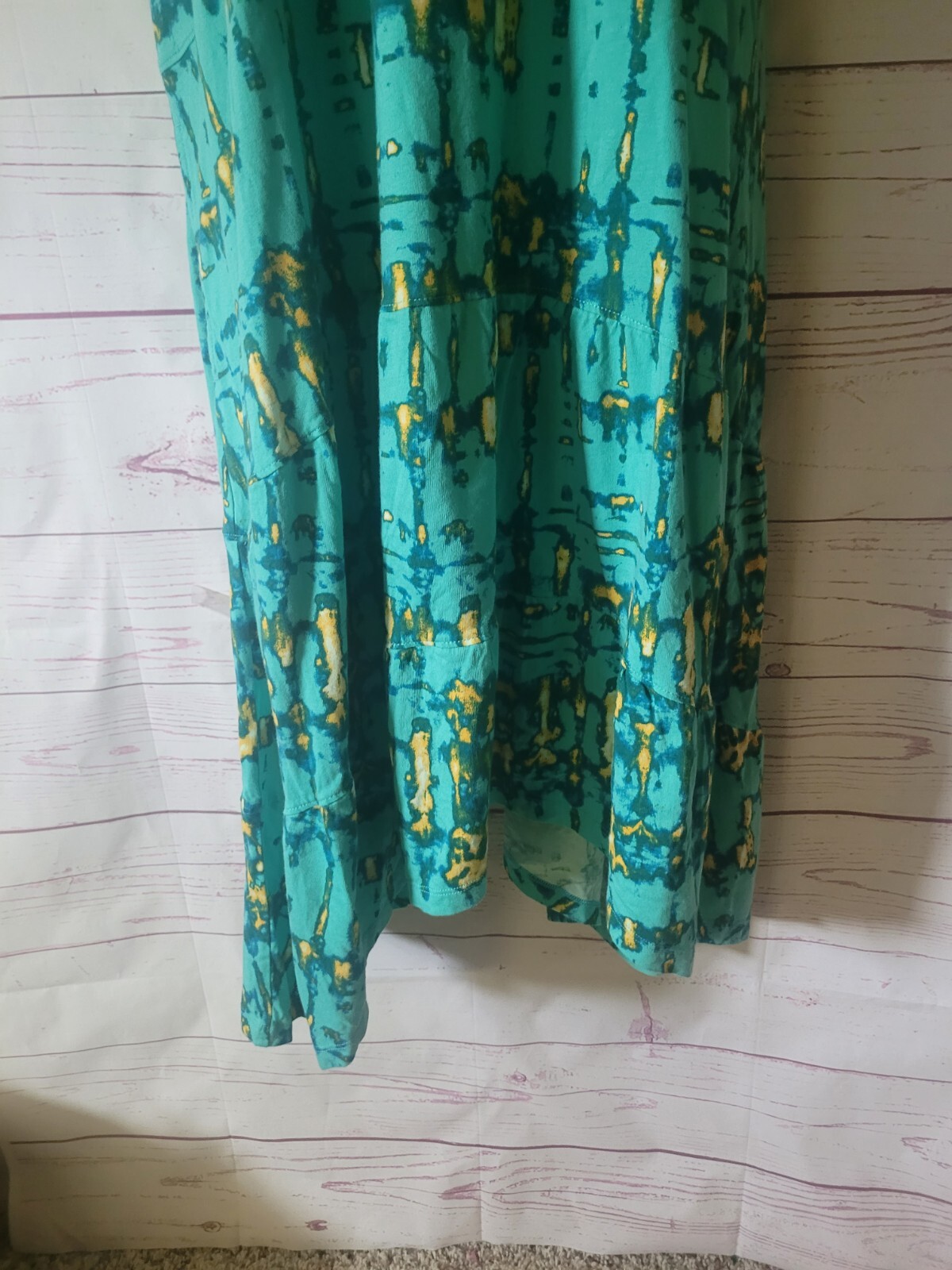 LOGO by Lori Goldstein Regular Teal Yellow Tie-Dye Tiered Dress XL Stretch