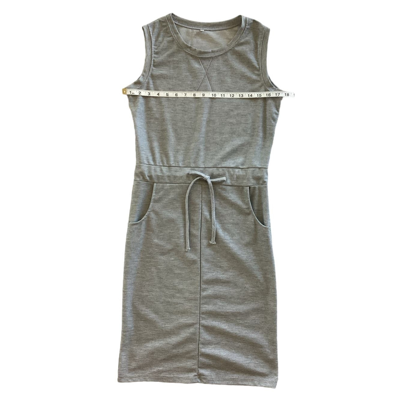 Essentials Basic Sleeveless Casual Drawstring Midi Dress Gray Size Medium