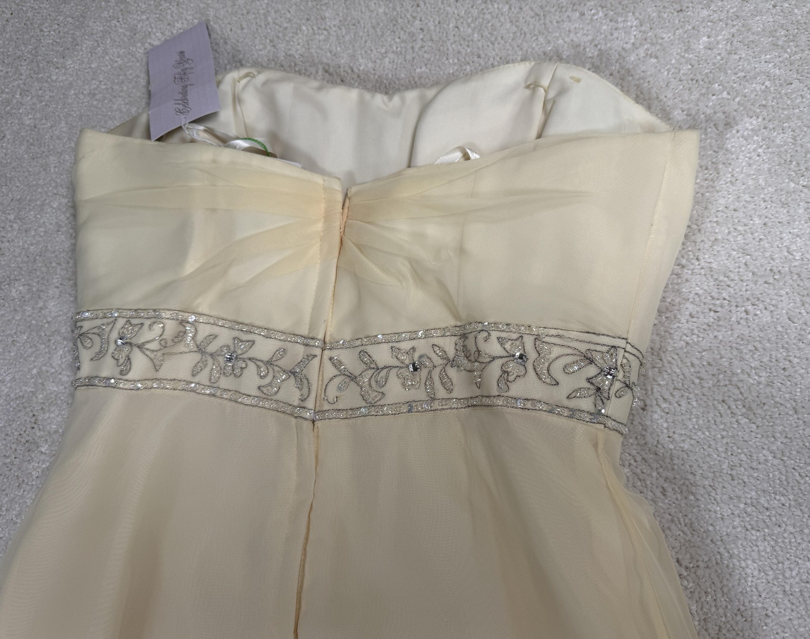 Mori Lee Dress Womens 10 Yellow Strapless Sweetheart A-Line Chiffon Rhinestone