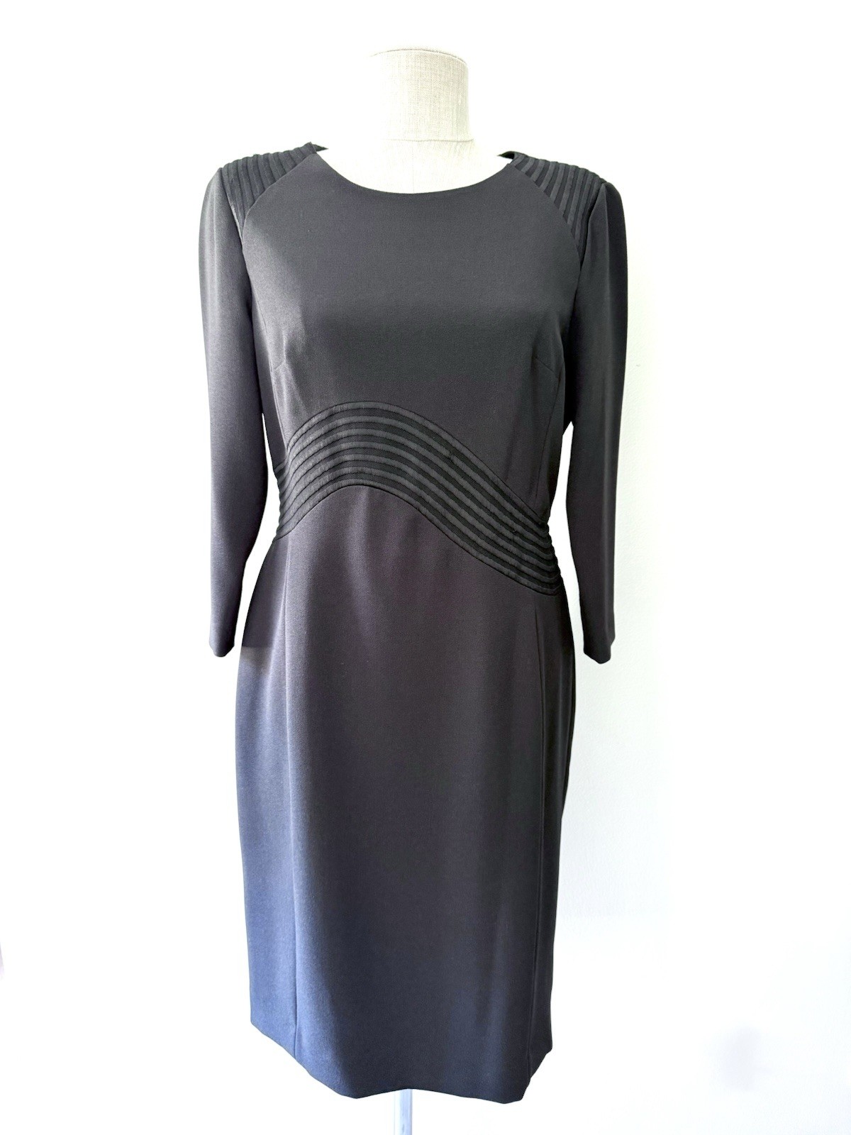 ANTONIO MELANI Black Wave Midi Sheath Dress Size 8 Cocktail Wedding Guest Chic