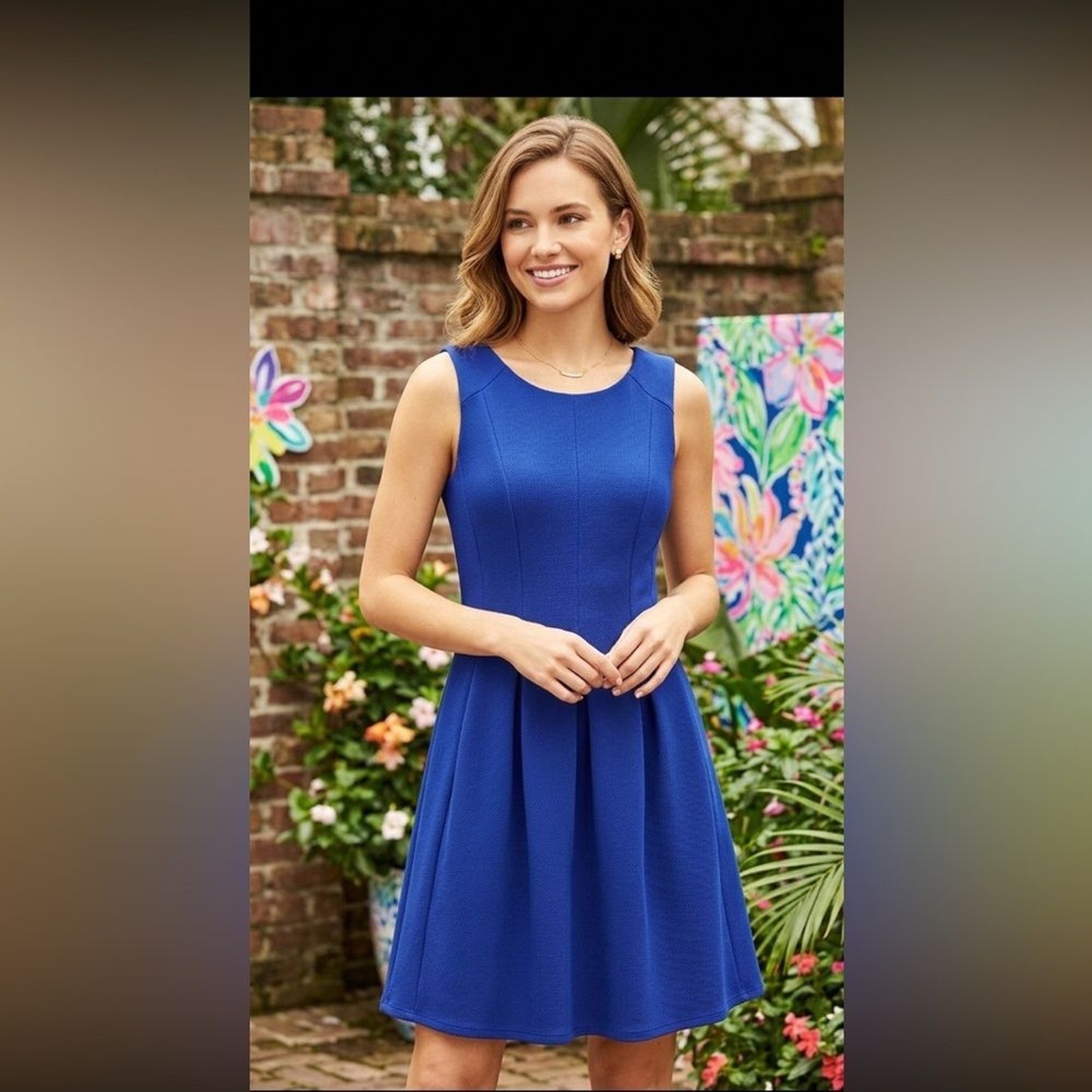 Lilly Pulitzer size M blue waffle knit princess seam sleeveless classic dress