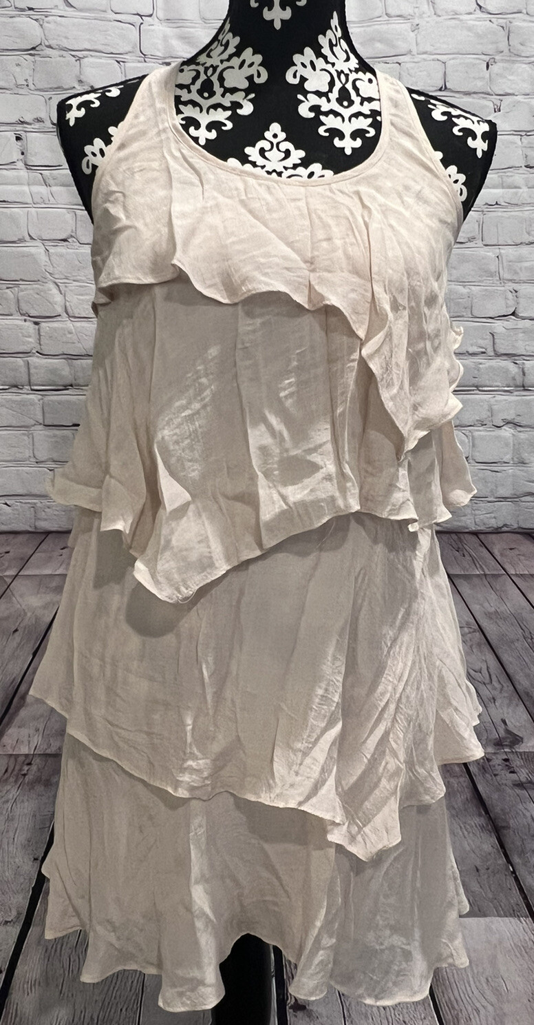 Bella D Women’s Blush Pink Chiffon Ruffled Tiered Racerback Sleeveless Dress S