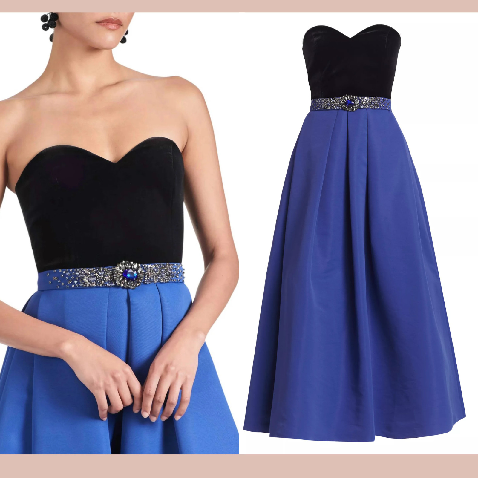 NWT $895 Sachin & Babi [ 6 ] Siobhan Embellished Velvet Faille Gown Black J1476