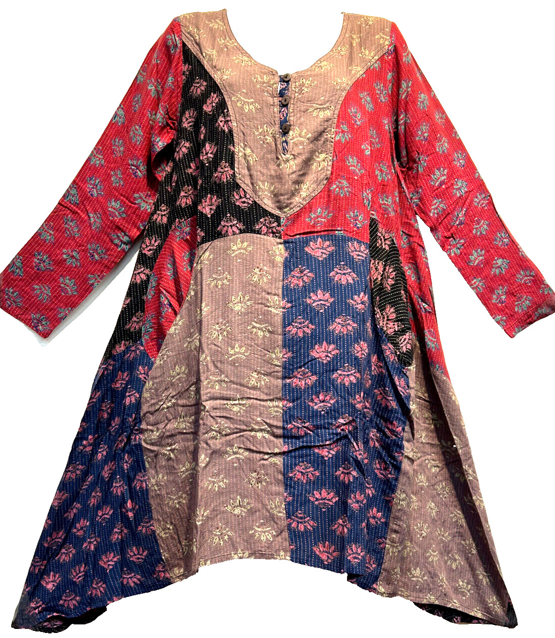 Nwt SACRED THREADS floral funky hippie rayon pocket sharkbite DRESS M Free shipp
