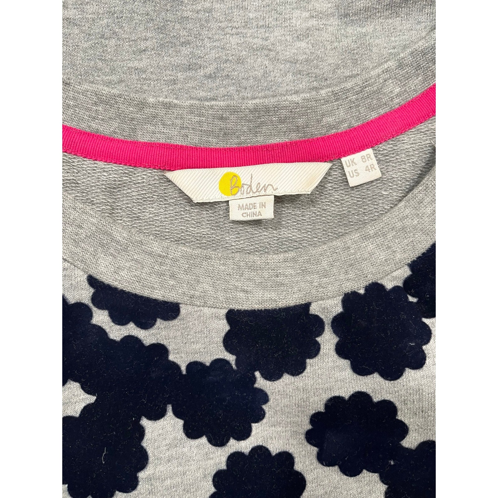 Boden Women Gray Navy Blue Flocked Floral Sweatshirt Dress Long Sleeve Size 4R