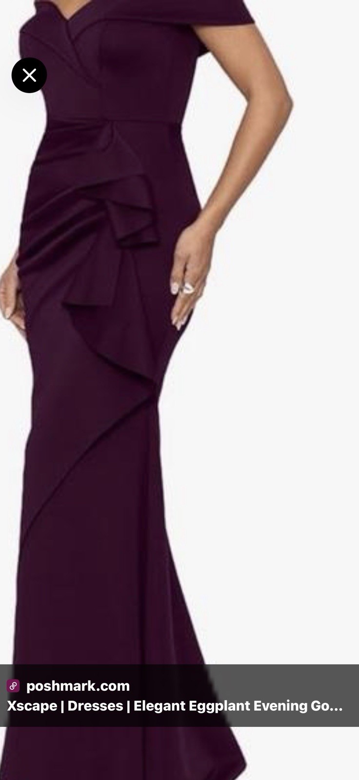 Xscape Purple Solid Off Shoulder Ruffle Ruched Long Formal Gown Dress 8
