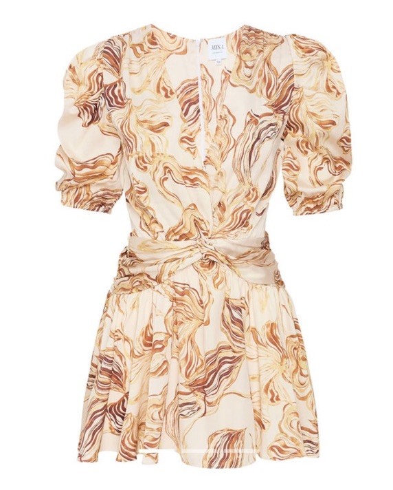 Misa Los Angeles Cream and Brown Marble Satin Mini Dress Women’s Small