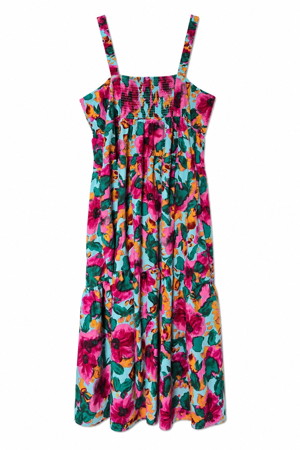 Terra & Sky Womens Plus 3X Multicolor Floral Smocked Square Neck Maxi Dress