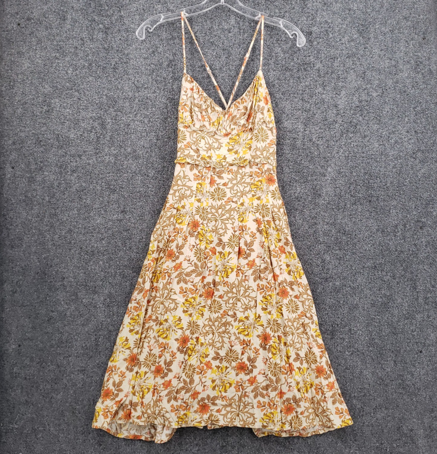 Petal And Pup Fit Flare Dress Womens 4 Yellow Midi Sleeveless Zip Back Floral