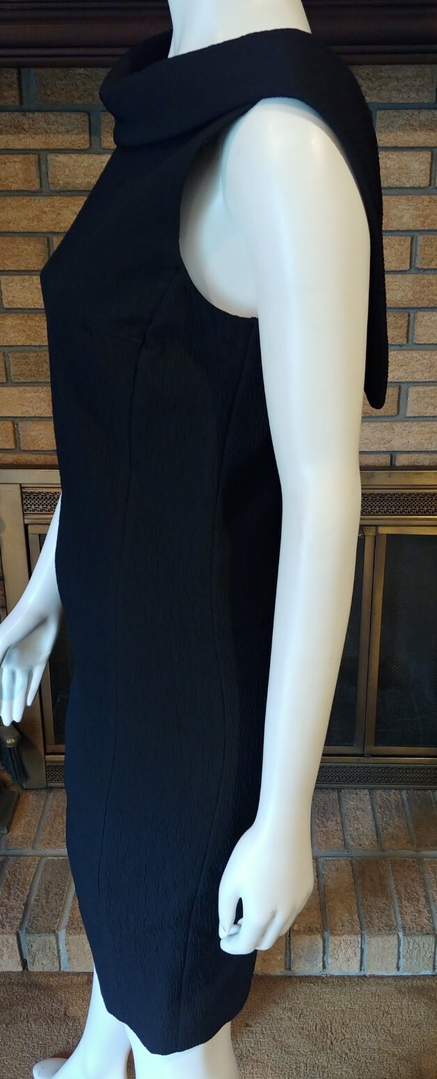 Michael Kors Collection Black Krinkle Crepe Fold Over Collar Sheath Dress Sz 10