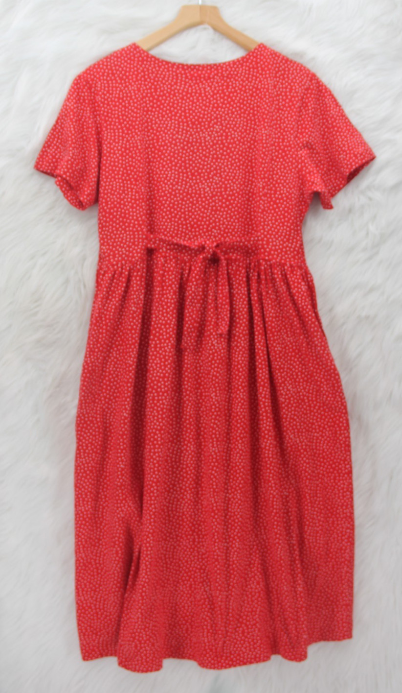 Vintage 1990s Capacity Knits Midi Red Ditsy Cotton Cottagecore Prairie Farm M