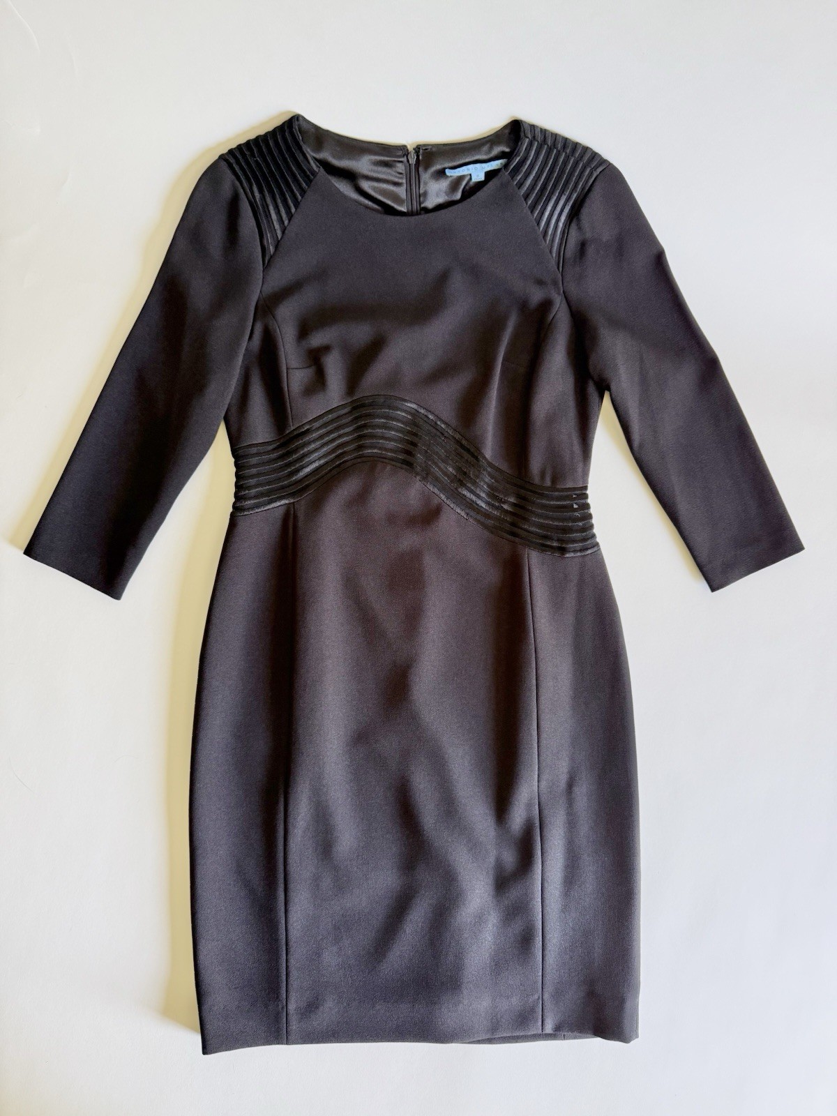 ANTONIO MELANI Black Wave Midi Sheath Dress Size 8 Cocktail Wedding Guest Chic