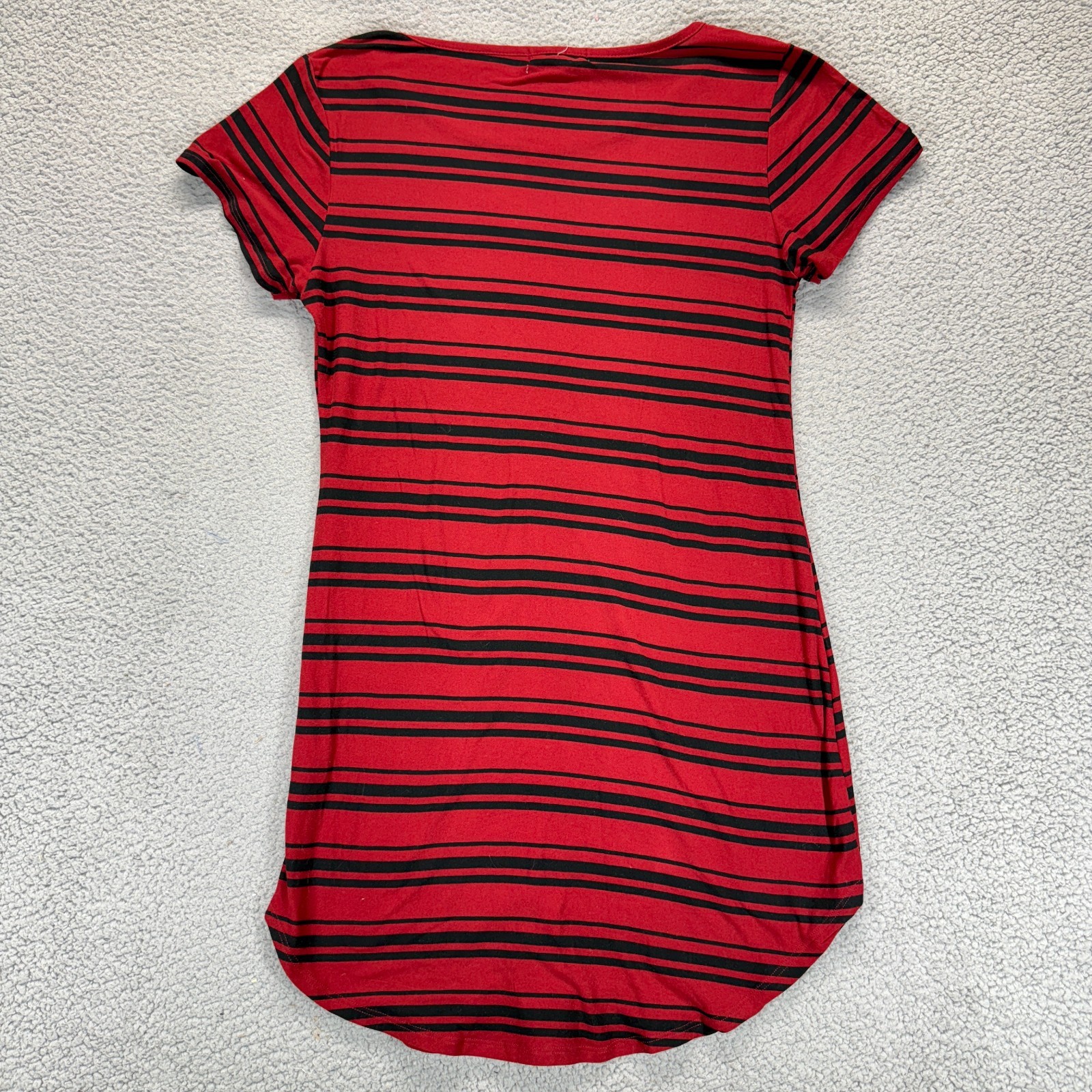 Sauci Womens Short Sleeve Curvy Hem T Shirt Dress Red Black Striped Size L