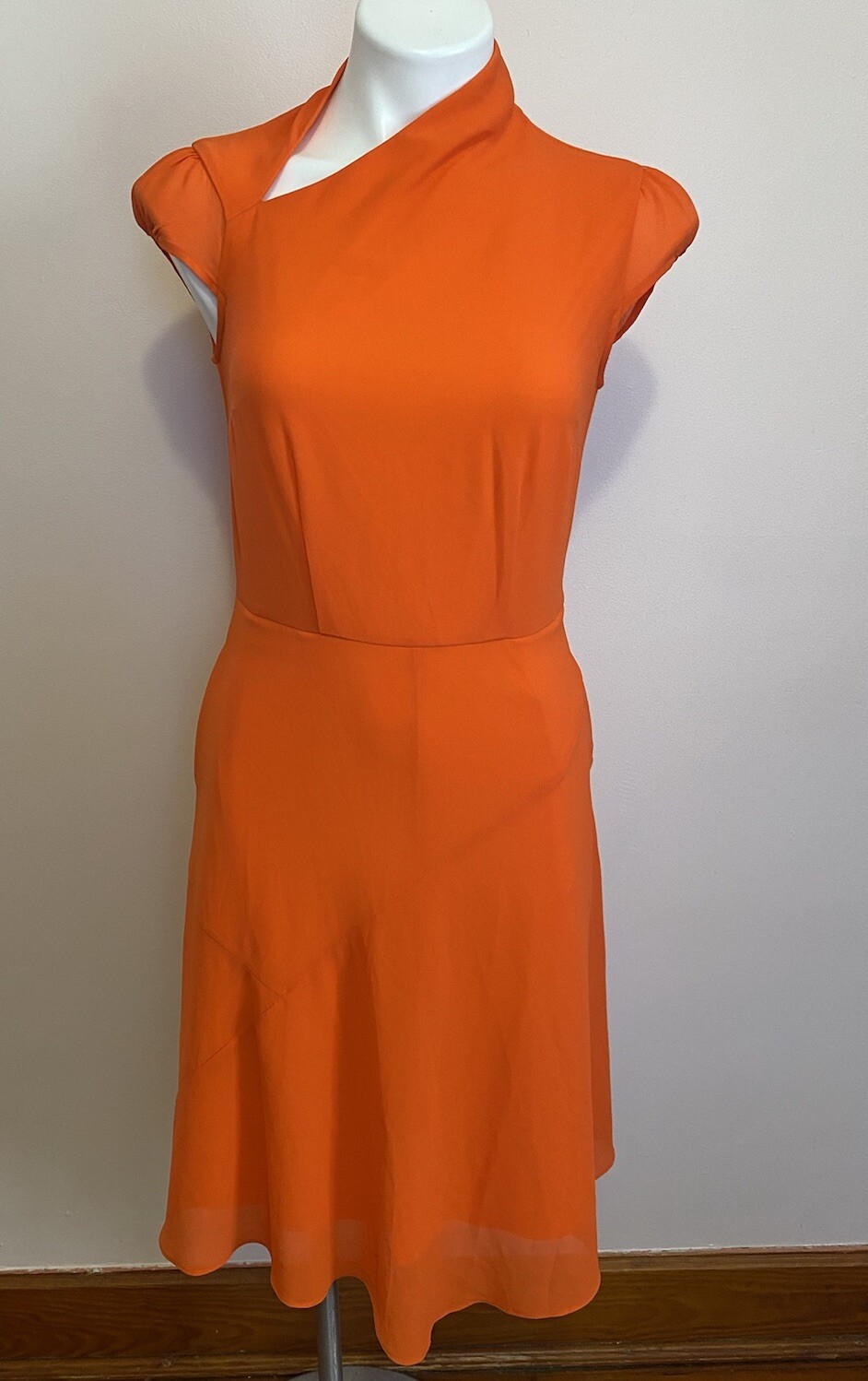 Newbury Street Orange Lined Cap Sleeve Fit Flare Cut Out Midi pocket Dress XS/2