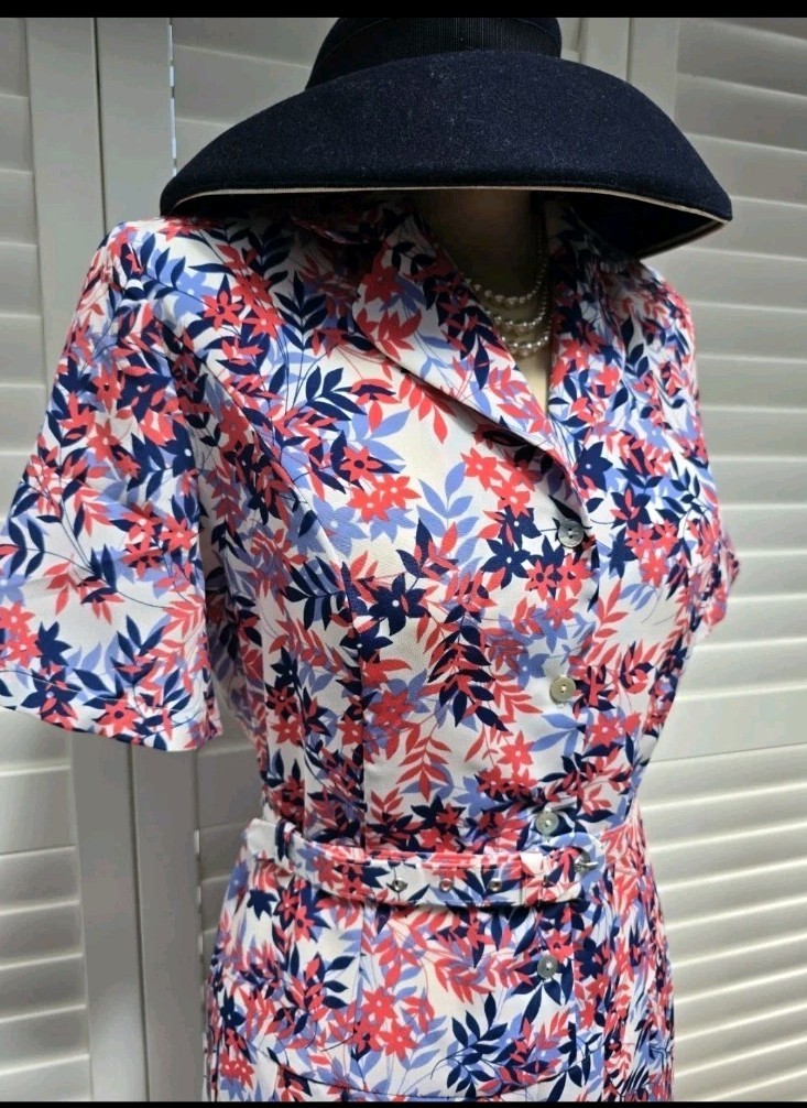Vintage 1940s 1950s Style Red White Blue Home Front Tea Dress Size 10 12 Eastex