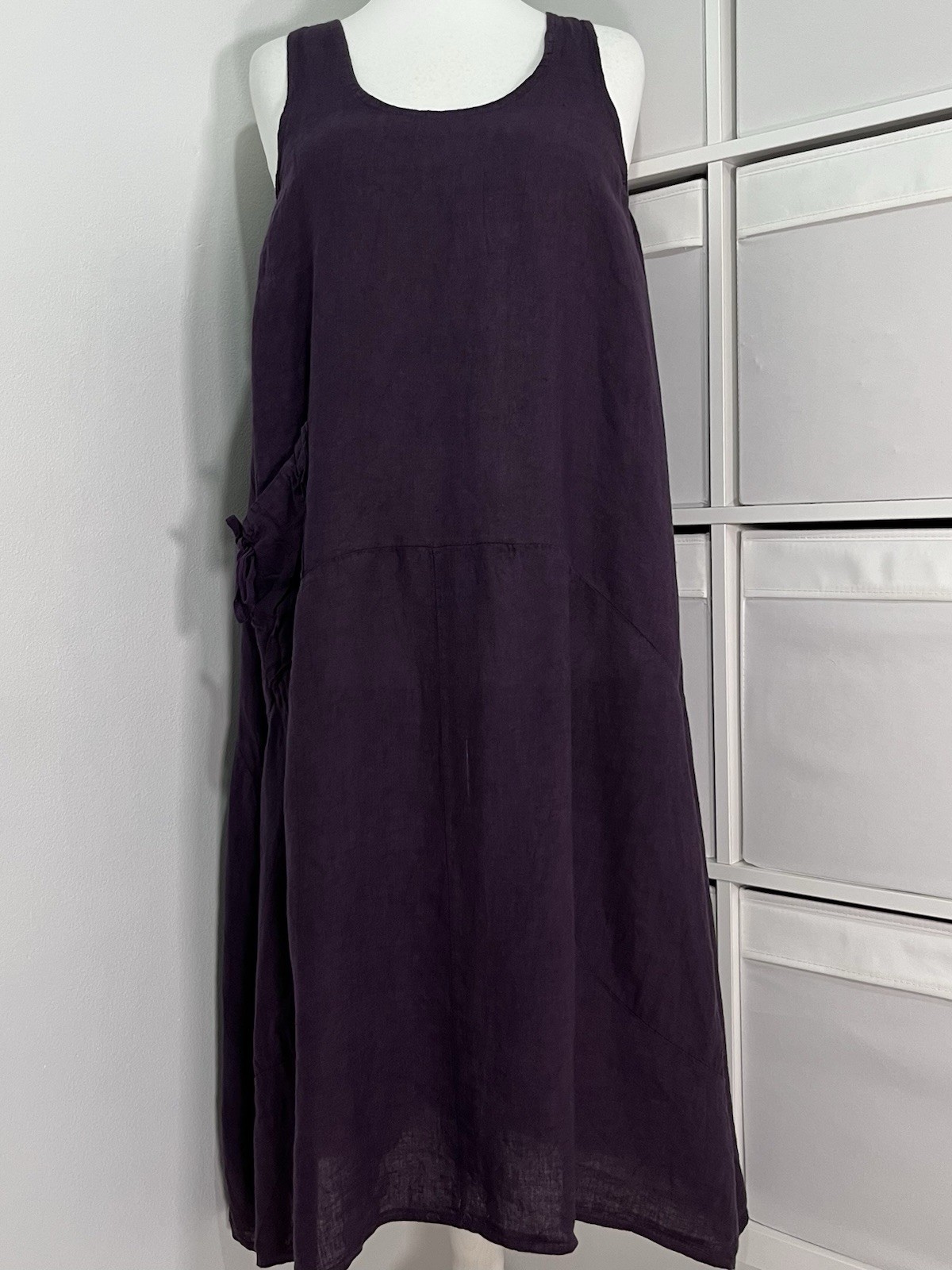 Diverse 100% Linen Italy Long Balloon Dress Fits 16 18 20 Pocket Relaxed Arty