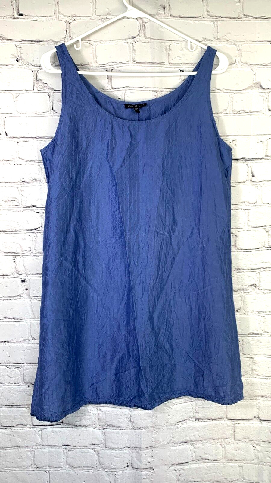 Eileen Fisher Washed 100% Silk Taffeta Dress Sleeveless Tie Pleats Trimmed Hem M