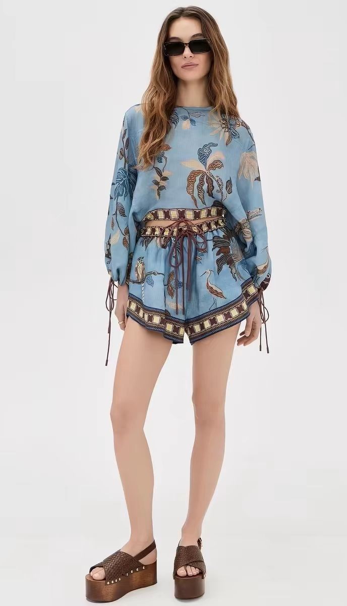 Alemais New Printed Drawstring Waist Top and Shorts