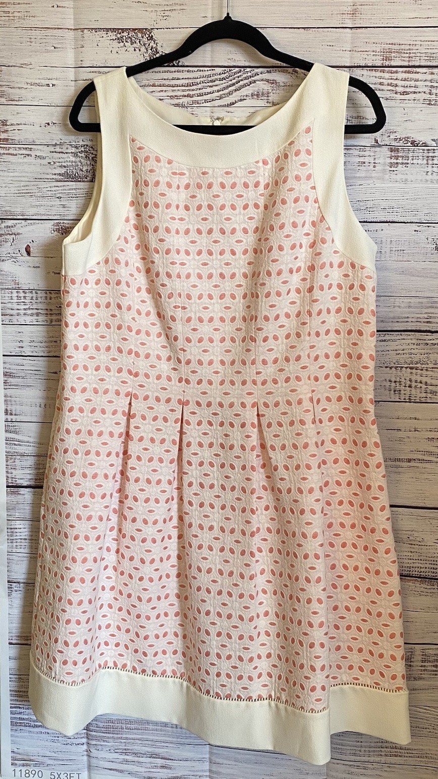 J. Howard Sleeveless Lined Eyelet Over Coral White Midi Dress Pockets Size 16