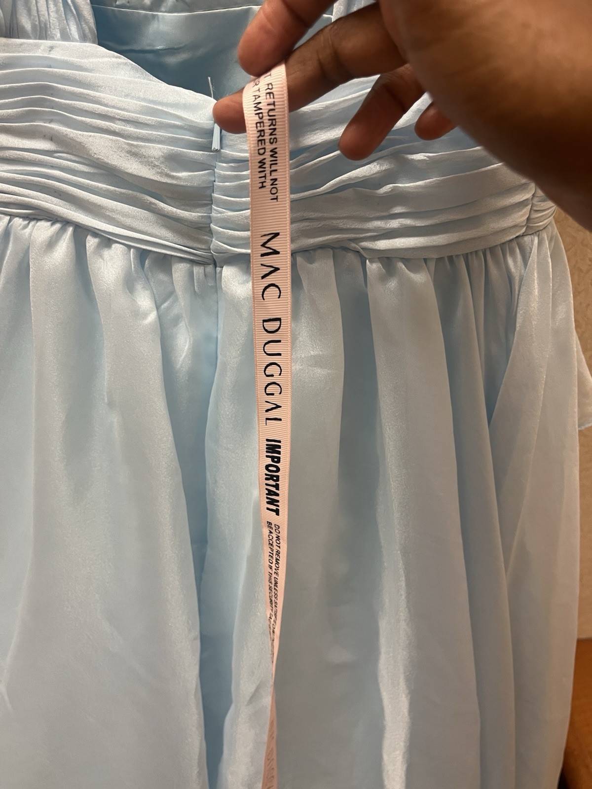 Mac Duggal Light Blue Chiffon One-Shoulder V-Neck Ruffle Long Gown Size 2