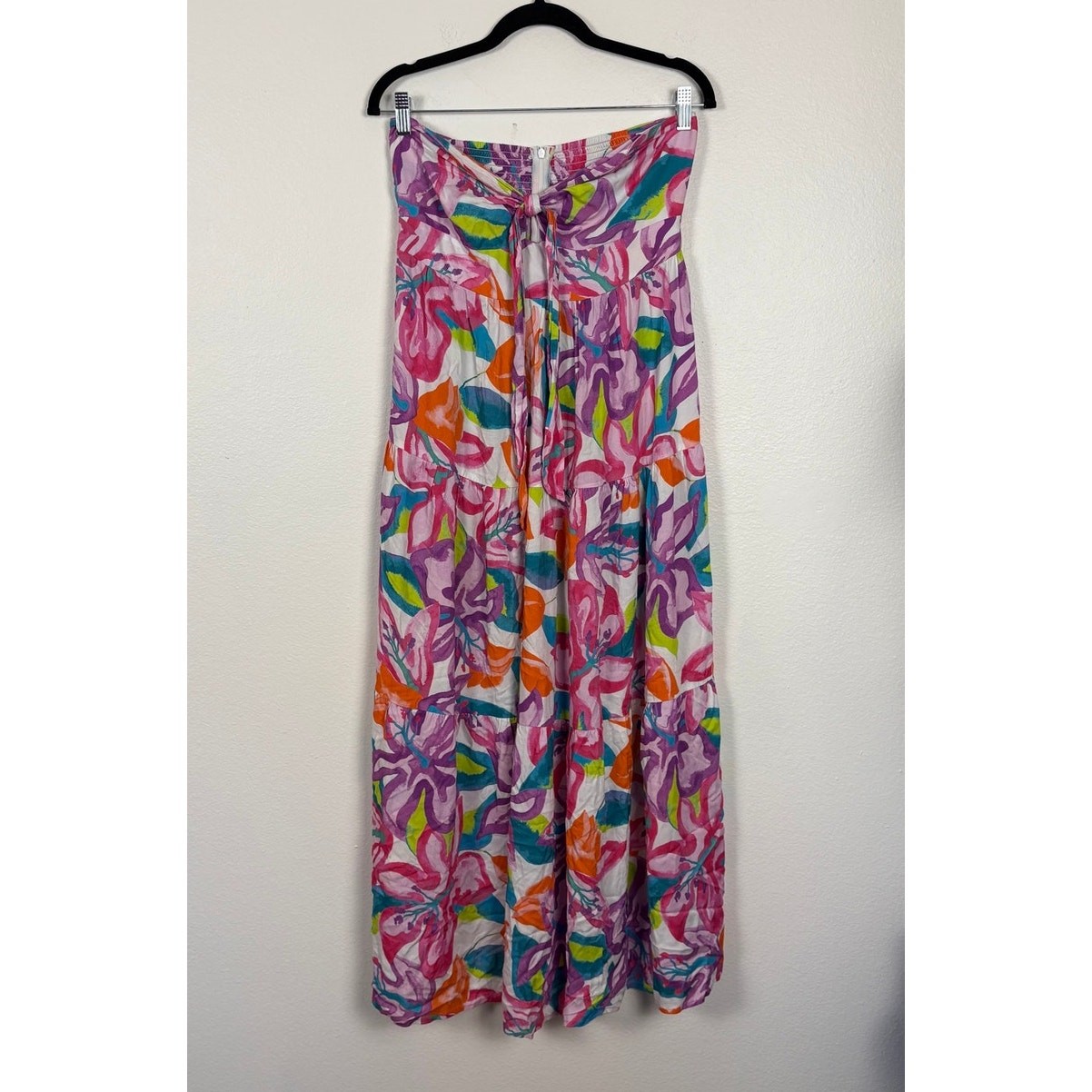 Kenny Flowers Tropical Tie Front Smocked Flowy Vacation Resort Midi Dress Small