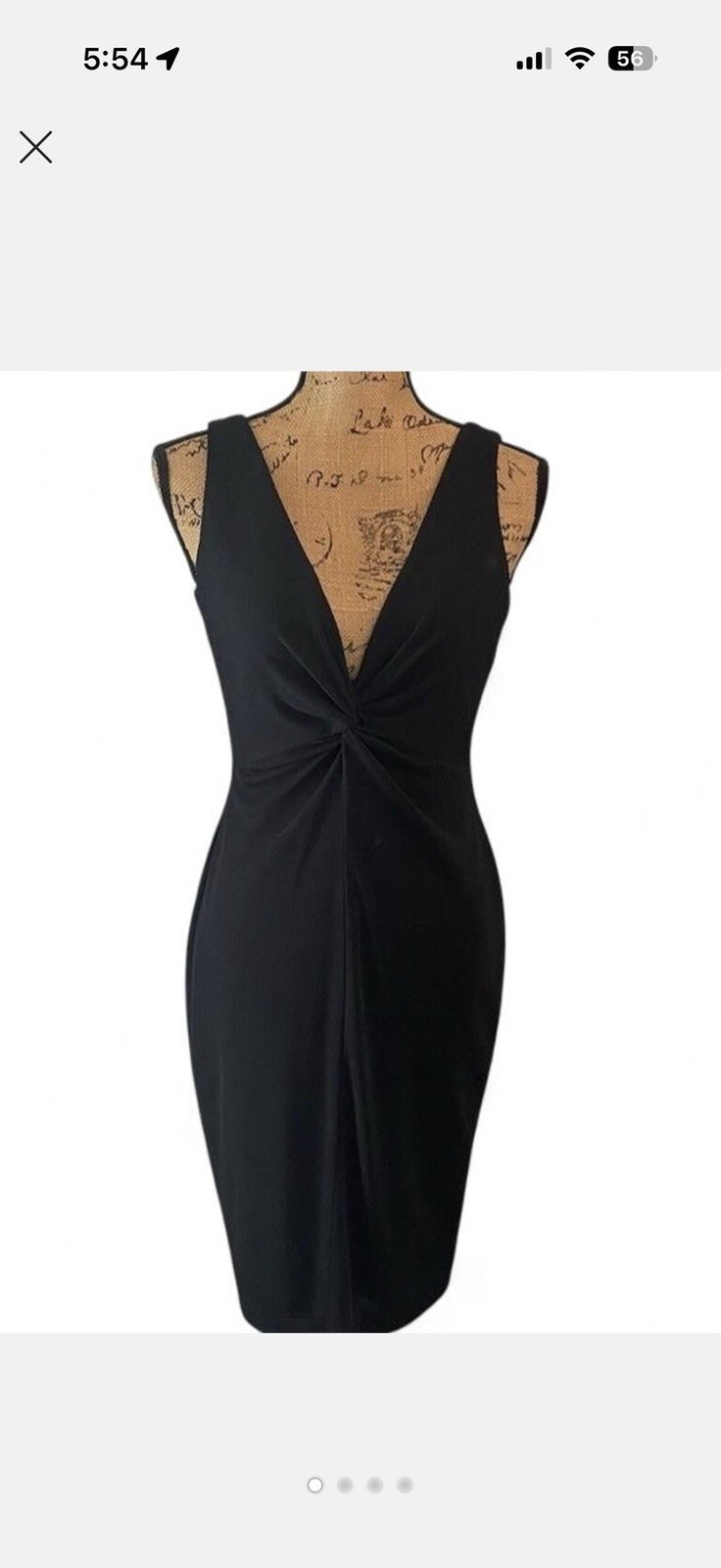 Laundry Shelli Segal Dress Size 4 Black Sleeveless Midi V Neck Twist Detail
