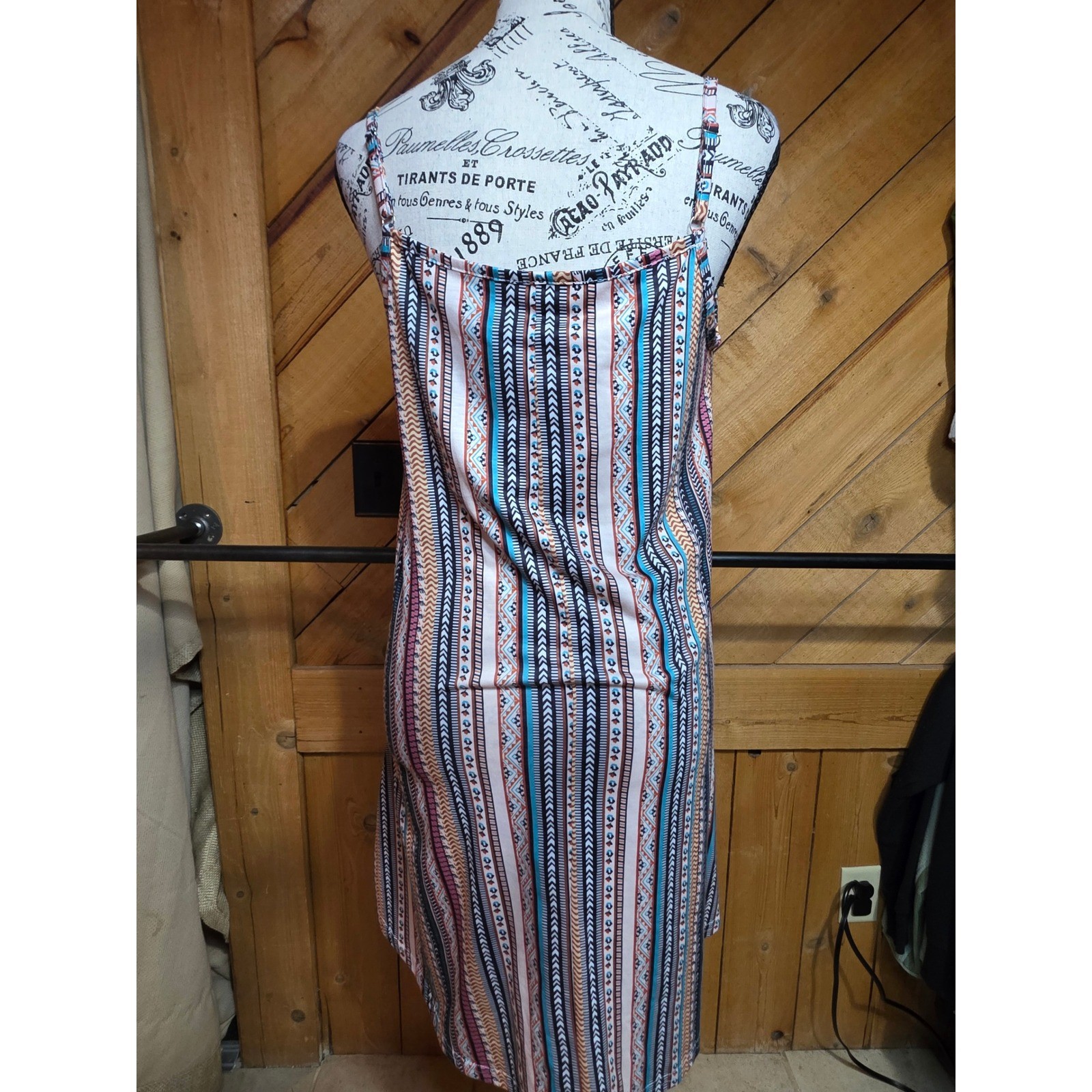 Boho Tribal Geometric Print Sleeveless Dress Multi-Color Spaghetti Strap Pockets