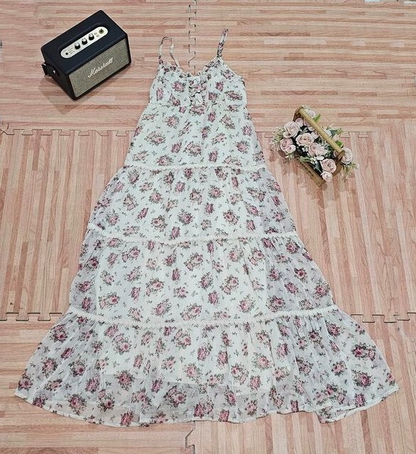 INGNI Women Floral Maxi Chiffon Dress Hime Gyaru Chest 30-34 inches
