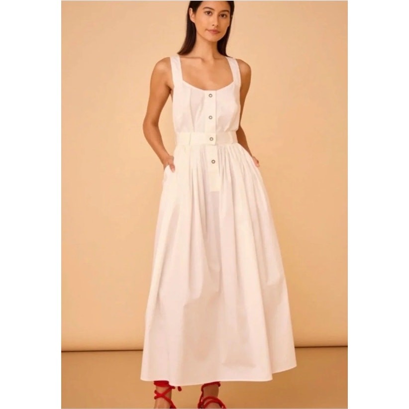 HUNTER BELL Sz 12 Cleo Dress White Sleeveless Midi Criss Cross Straps NWT