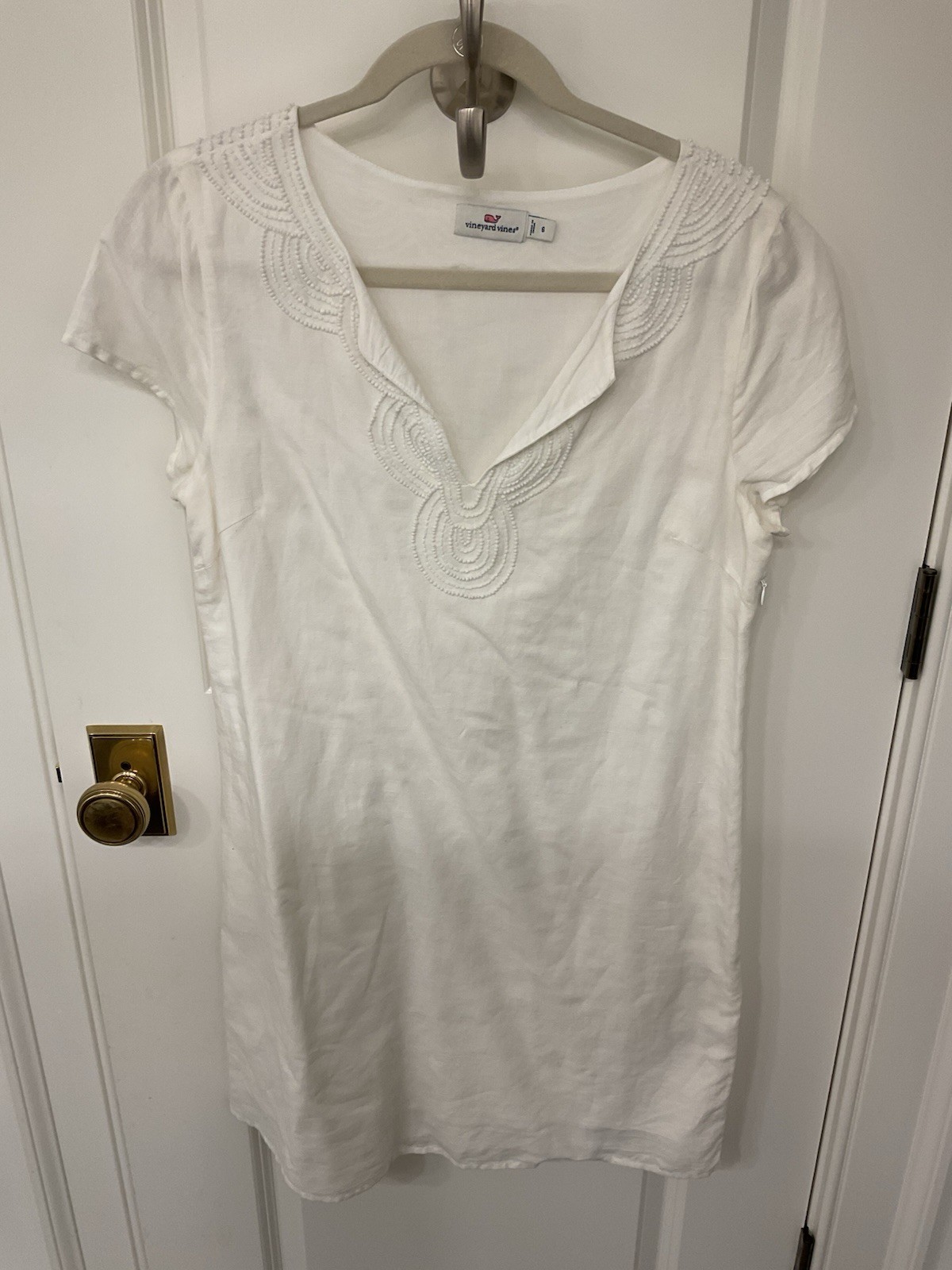 Vineyard Vines White Dress Linen Beaded Size 6