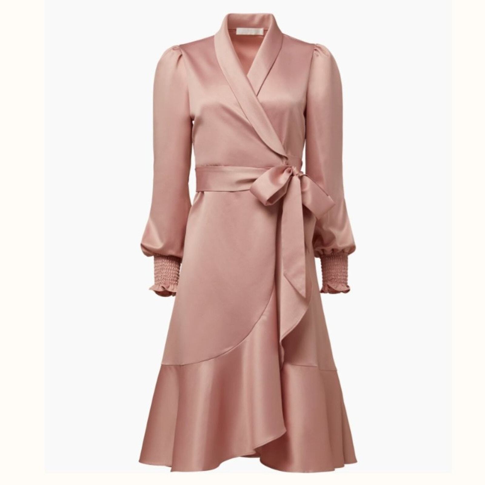 Women’s Rachel Parcell Satin Wrap Long Sleeve Dress, Size L Silver Pink