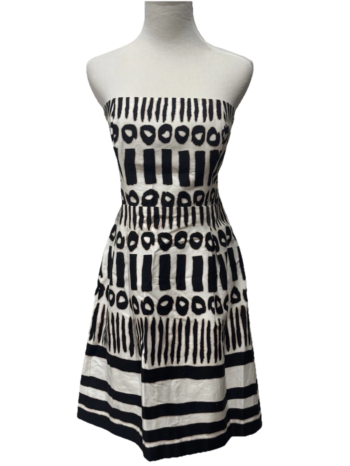 Laundry Shelli Segal 12 Cotton Strapless Mini Dress White Black Stripes Modern