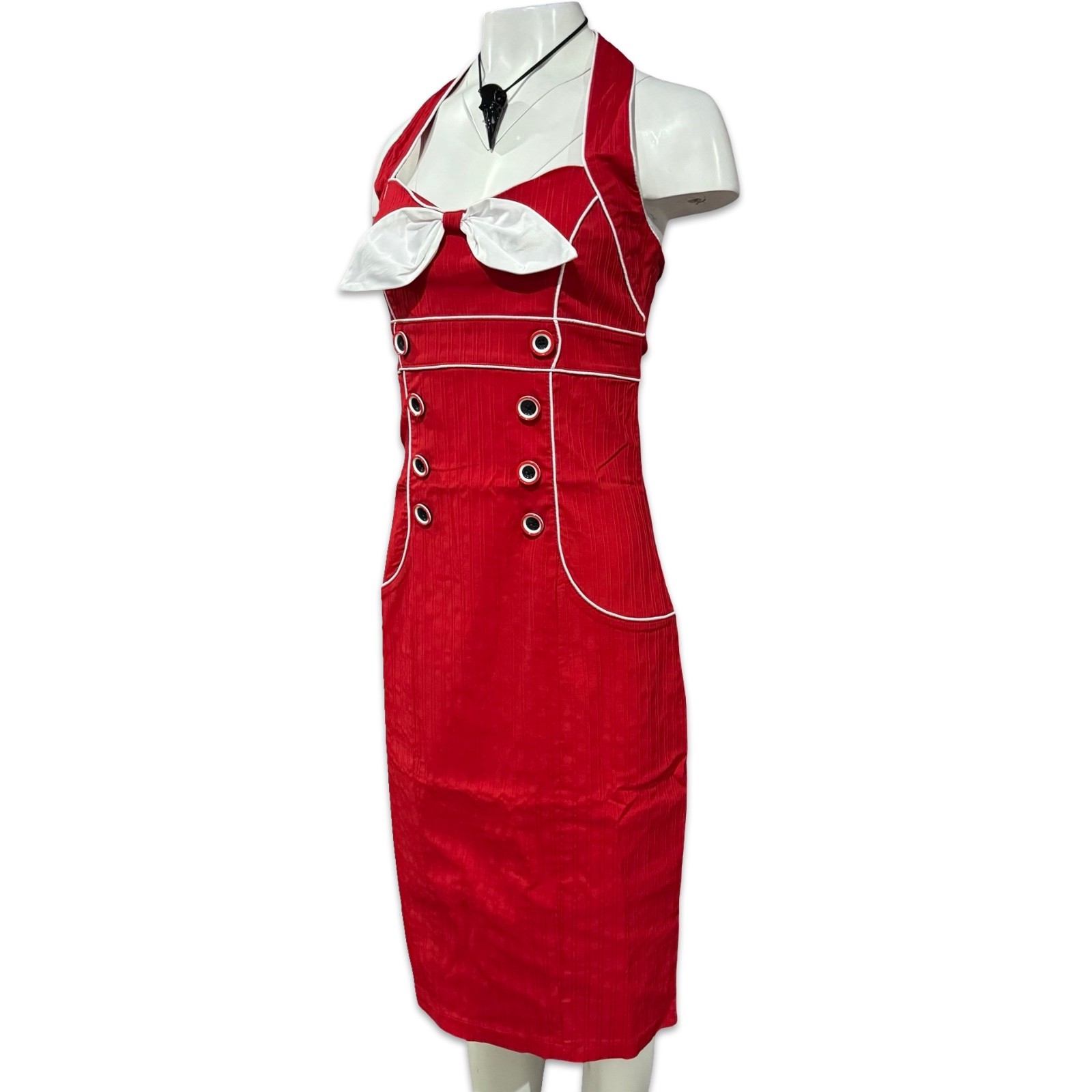 Voodoo Vixen Vintage Pencil Red 50’S Emo Pin Up Rockabilly Dress DRA2079