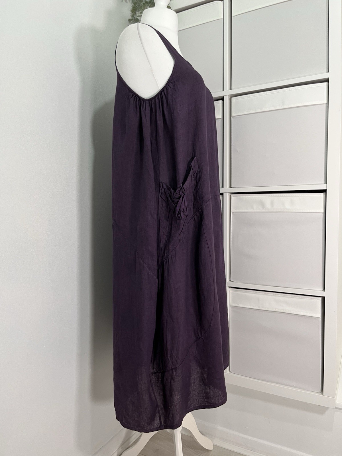 Diverse 100% Linen Italy Long Balloon Dress Fits 16 18 20 Pocket Relaxed Arty