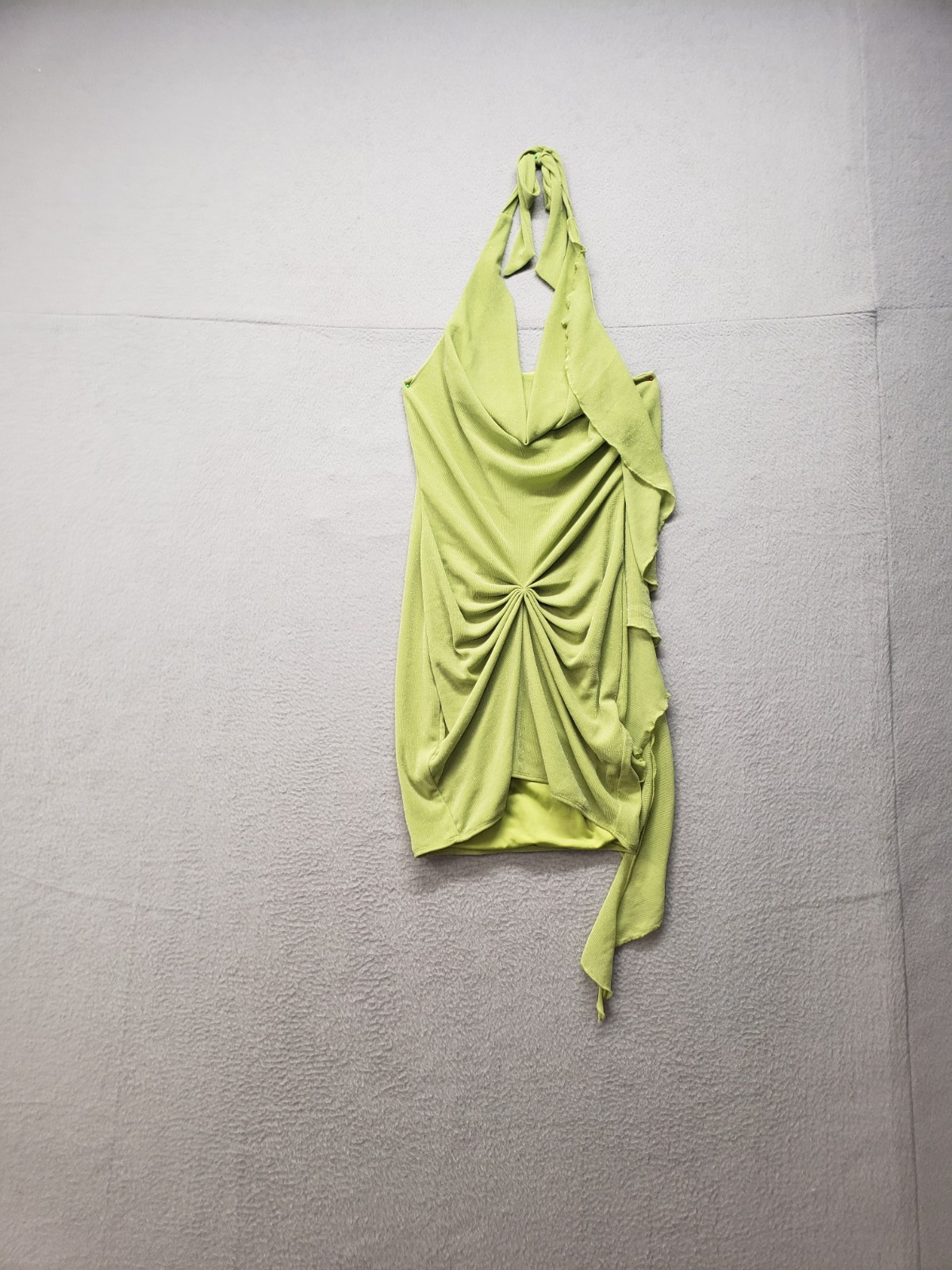 Outcast Women Mini Dress S Green Draped Front Knot Sleeveless Elegant Cocktail