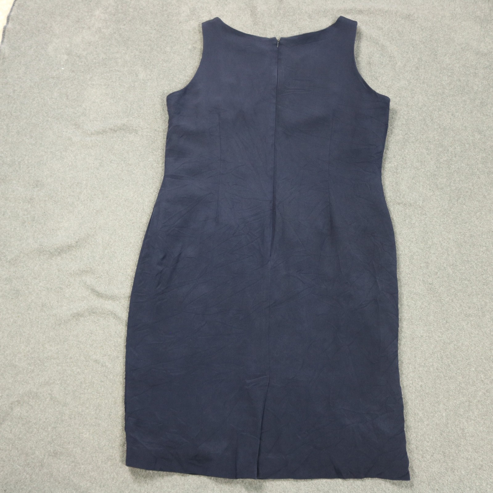 Amanda Smith 100% Silk Knee Length Sheath Dress Career Sleeveless Navy Blue 18