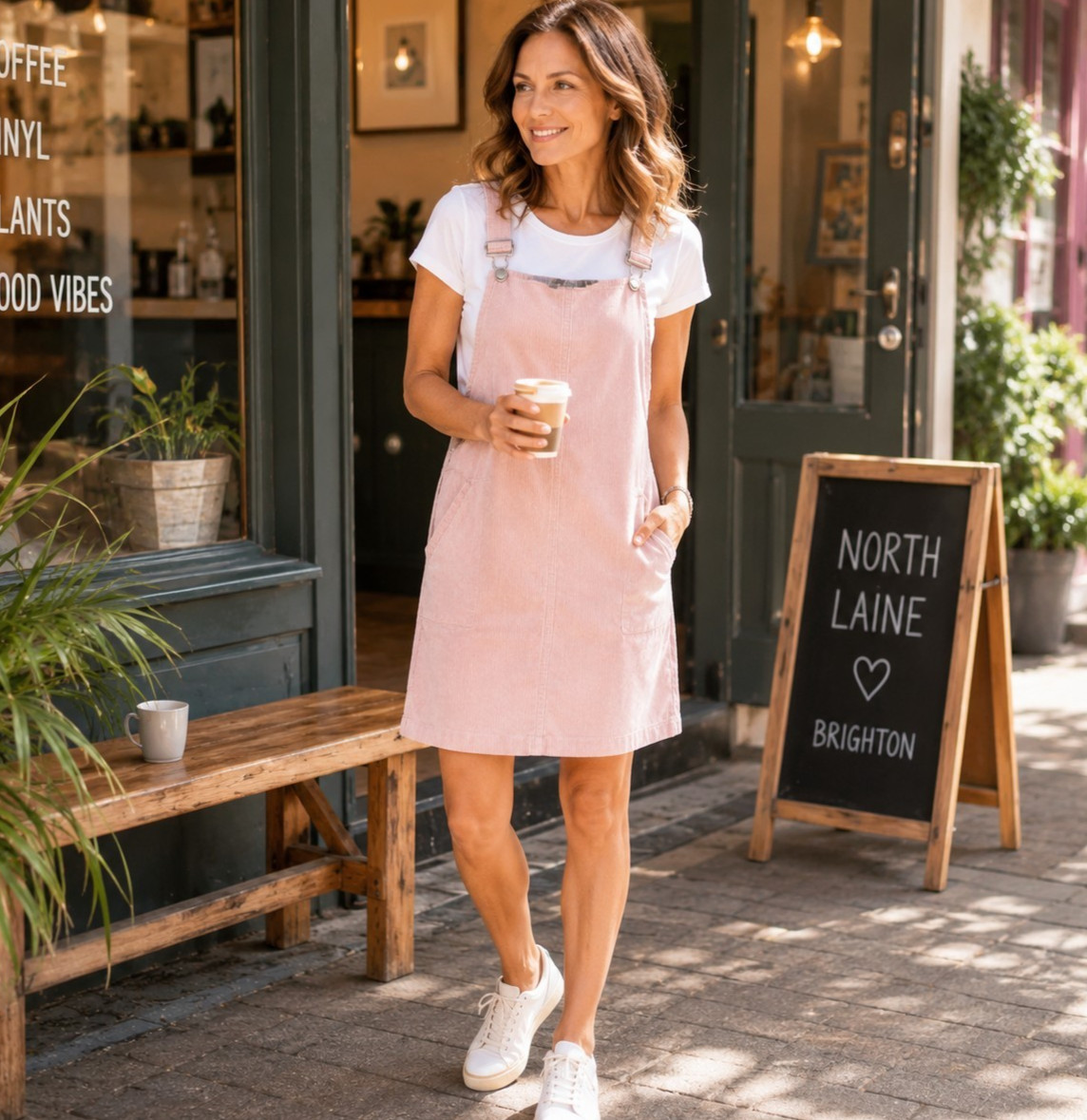 Ghanda Pale Pink Corduroy A-Line Dungaree Dress UK 10 Adjustable Straps Pockets