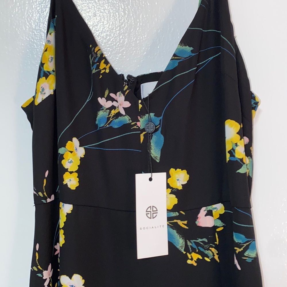 NWT Socialite dress from Nordstrom, black/yellow floral with spaghetti straps