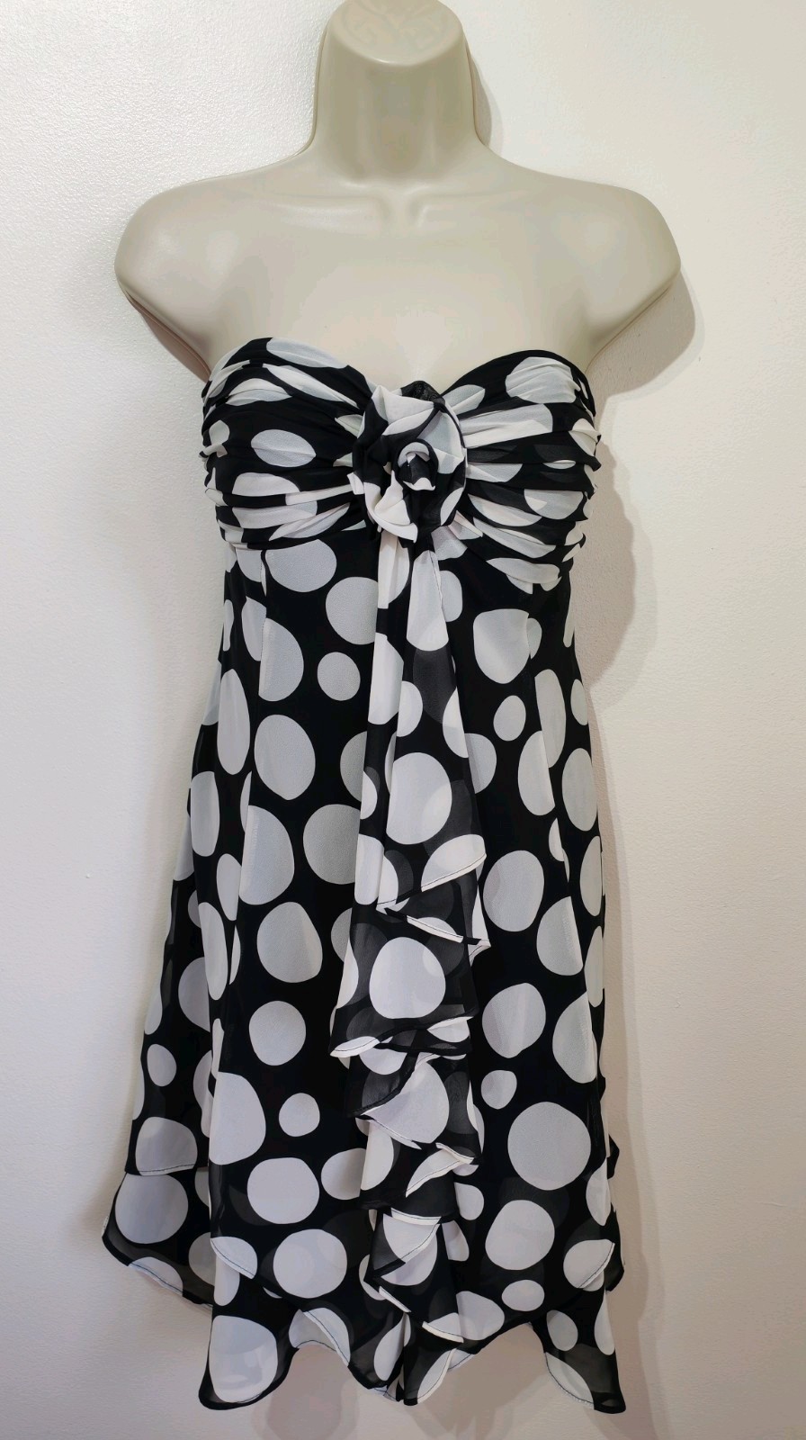 Debut y2k Black spotty polka dot flare babydoll Prom Dress 12 Cocktail Party