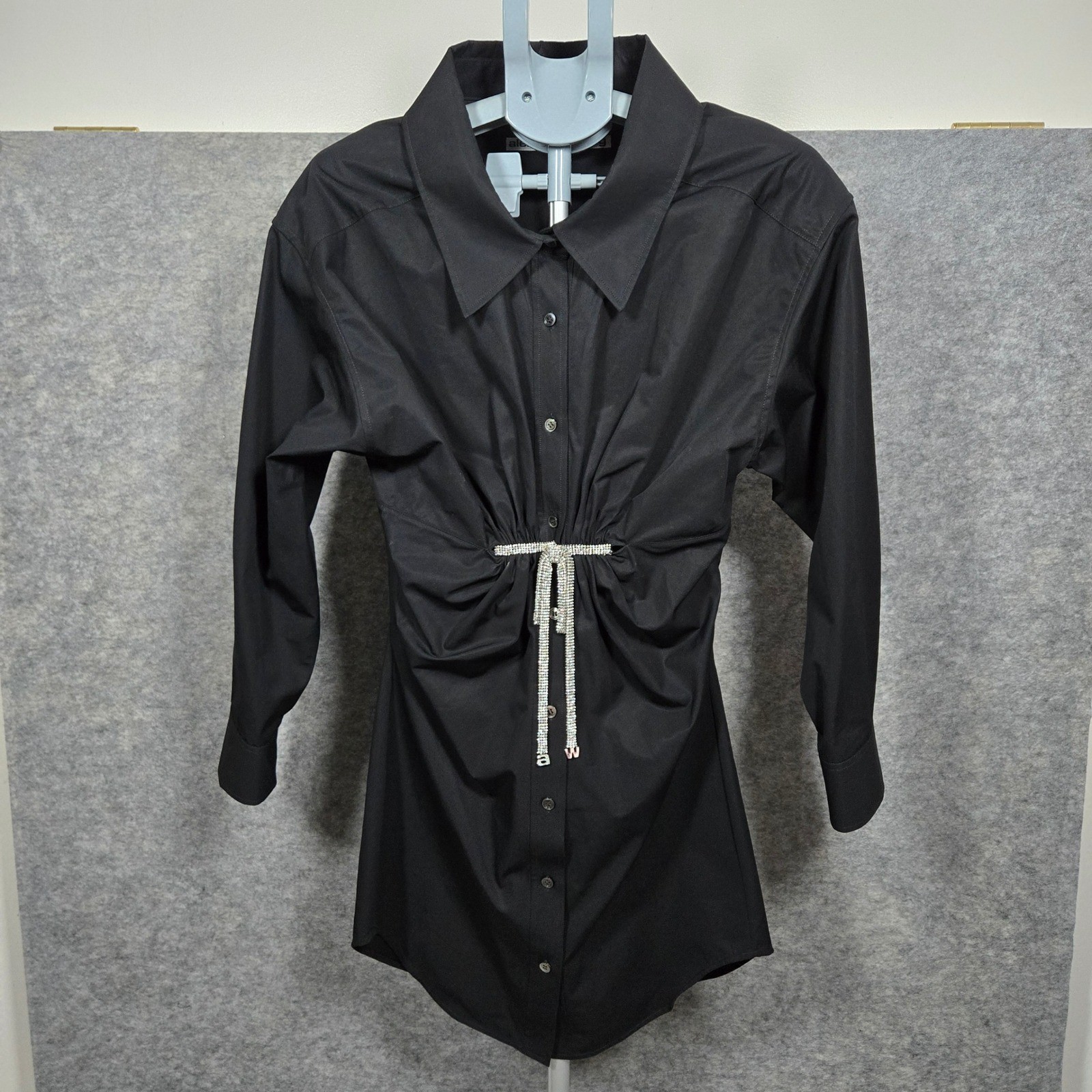 Alexander Wang Womens Black Crystal Bow Cinched Button Down Shirt Dress XS/S