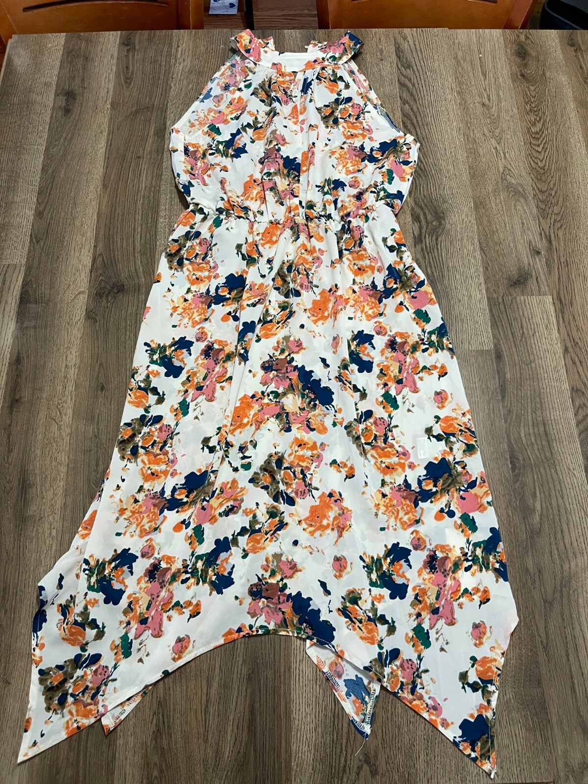 Beachsissi Dress, Women’s Size Small, White Orange Blue, Floral, Sleeveless NWT