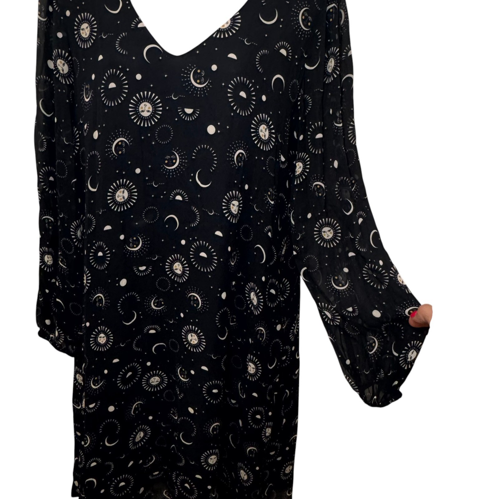 Jade by Johnny Was Celestial Sun Moon Star Sheer Midi Dress Size L